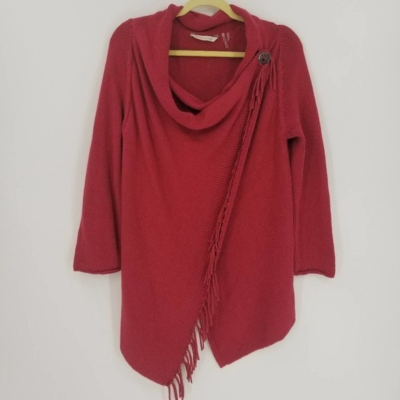 Soft Surroundings Fringe Edge Asymmetrical Wrap Cowl Neck Cardigan Sweater Sz XS - Picture 2 of 5